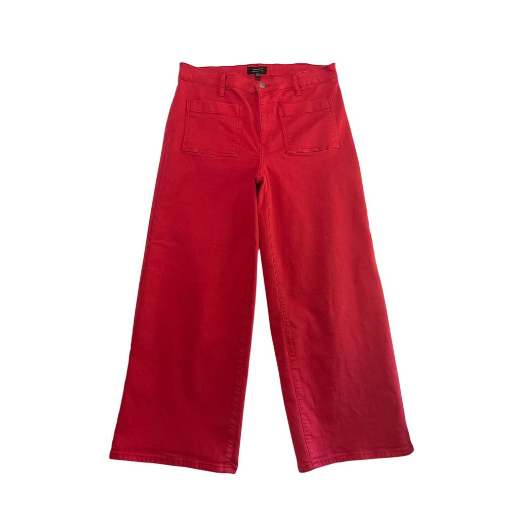 Banana Republic Wide Leg High Rise Pants Red Denim Tall Cropped Womens 32/14